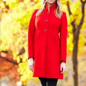 J. Crew red collarless pea coat jacket